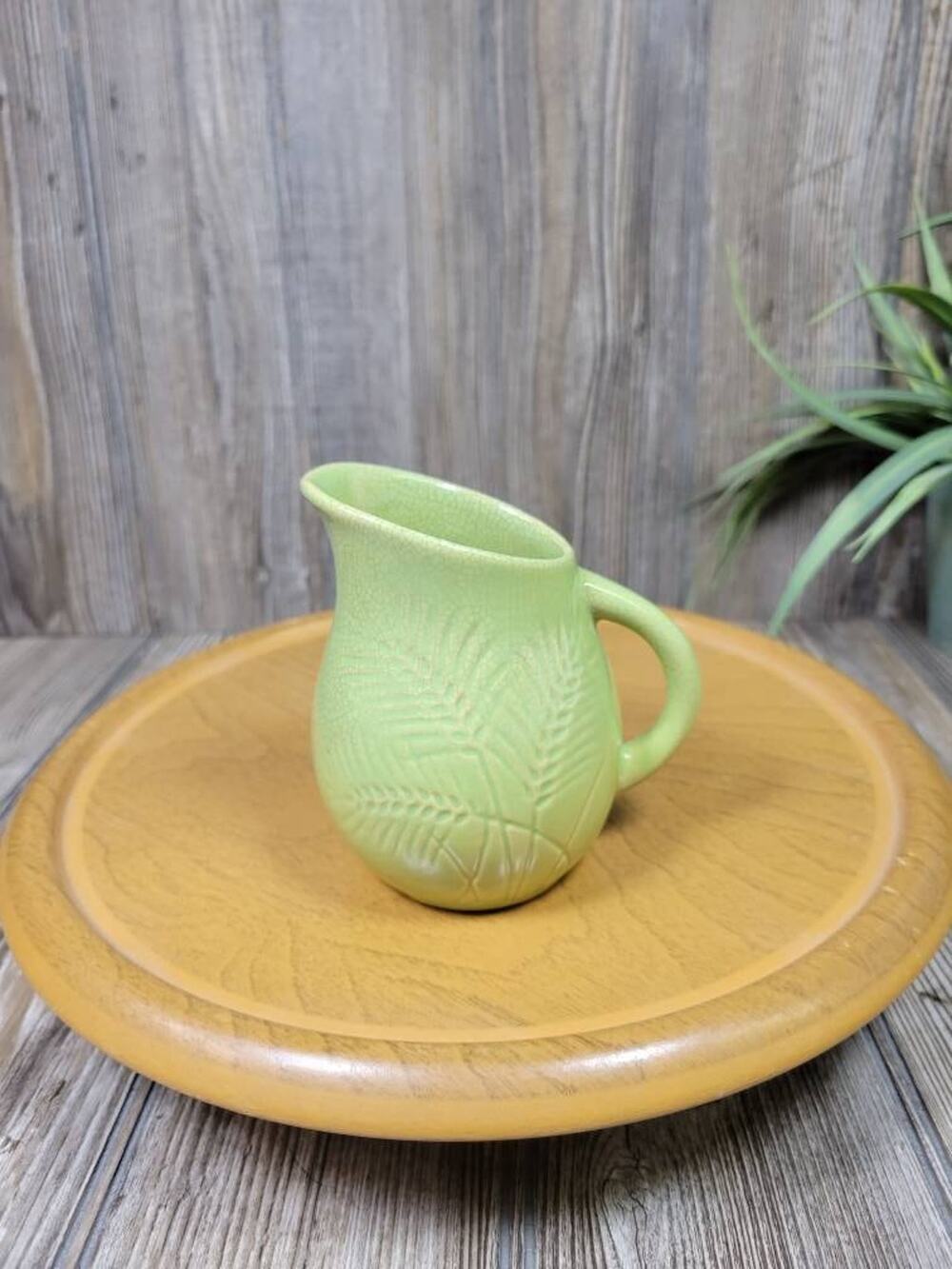 Vintage Rosemeade Pottery Creamer Pitcher, Chartreuse Green Wheat Pattern,